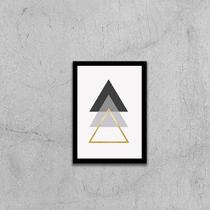 Quadro Abstrato Geométrico Triângulos Cinza e Preto 33x24cm - com vidro
