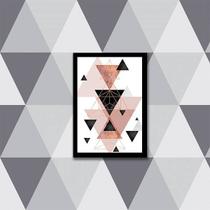 Quadro Abstrato Geométrico Triângulos Cinza, Preto e Rosa I 24x18cm