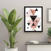 Quadro Abstrato Geométrico Triângulos Cinza, Preto Rosa I 33