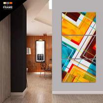 Quadro Abstrato Geométrico Vertical Para Sala Hall 3 Peças