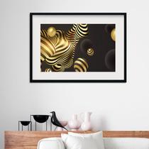 Quadro Abstrato Horizontal Preto e Ouro - 60x48cm