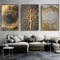 Quadro Abstrato Luxo Dourado e Preto Árvore - Kit 3 telas Quadro Abstrato Luxo Dourado e Preto Árvore - Kit 3 telas