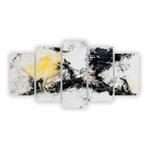 Quadro Abstrato Manchas Preto Branco E Amarelo Canvas 155X80