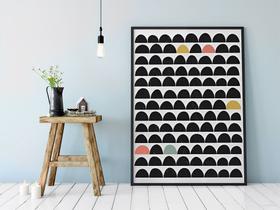 Quadro Abstrato Meias Esferas Pretas e Coloridas - Tela Canvas com Moldura Flutuante em Vários Tamanhos - Artfine