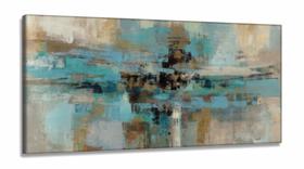 Quadro Abstrato Moderno 120x60 Sala Escritório Tons Turquesa em Tecido Canvas