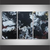 Quadro Abstrato Moderno Preto e Branco Para Sala Hall 105x65