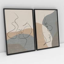 Quadro Abstrato Para Quarto Amor Em Curvas Decorativo Kit 2 Telas Moldura Grande Moderno - Bimper