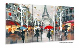 Quadro Abstrato Paris Torre Eiffel Romântico Em Tecido 120x60 3 peças Quadro Abstrato Paris Torre Eiffel Romântico Em Tecido 120x60 3 peças
