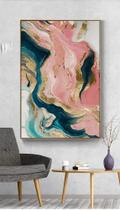 Quadro Abstrato Pink, Blue and Gold - Moldura Caixa + Foam + Vidro em Vários Tamanhos - Artfine - Artspot