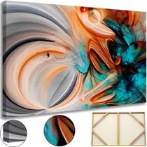 Quadro Abstratos Laranja Azul Decorativo Grande 60x90 Tela Tecido Cores Vivas