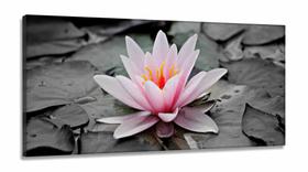 Quadro Água Flor Lírio De Rosa Aquático Mosaico em Tecido canvas 130x60