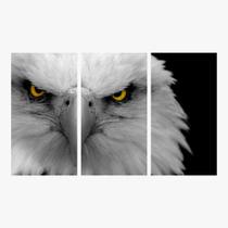 Quadro Águia Mosaico 3 Peças Preto E Branco Para Sala Hall