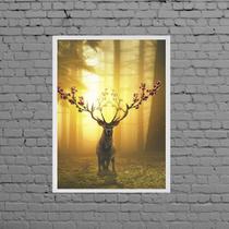 Quadro Alce Com Chifre De Flores 45x34cm - com vidro