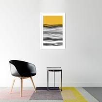 Quadro Amarelo Linhas Abstratas 43x30 Caixa Branco Moldura Caixa, Branca