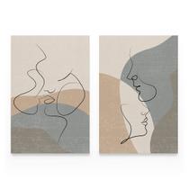 Quadro Amor Em Curvas Abstrato Decorativo Kit 2 Telas Em Canvas Para Sala Quarto - Bimper