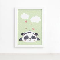 Quadro Animais Panda Sonhando Moldura Branca 22x32cm Quadro Animais Panda Sonhando Moldura Branca 22x32cm