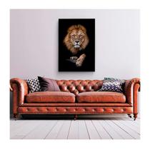 Quadro Animais Retrato do Leão c/ Moldura Preta e Vidro