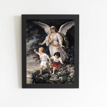 Quadro Anjo da Guarda Arte Religião Moldura Preta 60x40cm Quadro Anjo da Guarda Arte Religião Moldura Preta 60x40cm