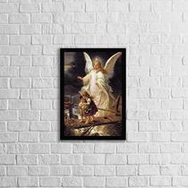 Quadro Anjo Da Guarda Vintage 45X34 Com Vidro Preta