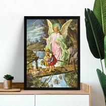 Quadro Anjo Protegendo Crianças 45x34cm - com vidro