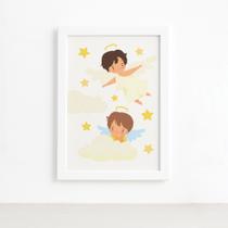 Quadro Anjos no Céu Menino Moldura Branca 22x32cm Quadro Anjos no Céu Menino Moldura Branca 22x32cm