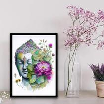 Quadro Aquarela Buda Com Flor De Lotus 24X18Cm Preta Quadro Aquarela Buda Com Flor De Lotus 24X18Cm Preta