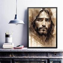 Quadro Aquarela Jesus Abstrato Neutro 45X34Cm - Com Vidro