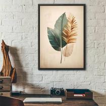 Quadro Aquarela Moderna Folha Cores Suaves 45X34Cm - Vidro