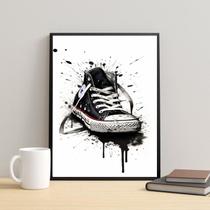 Quadro Aquarela Tênis Cano Alto Preto 45x34cm - com vidro Quadro Aquarela Tênis Cano Alto Preto 45x34cm - com vidro