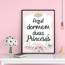 Quadro Aqui Dormem Duas Princesas 45X34Cm Com Vidro - Branca