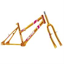 Quadro Aro 20 Ultra Bikes em Aço Carbono com Garfo Feminino Chrome Line Orange