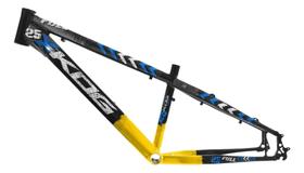 Quadro Aro 26 Freeride Kog Full X25 Freio Disco Tipo Viking Preto com Amarelo e Azul Quadro Aro 26 Freeride Kog Full X25 Freio Disco Tipo Viking Preto com Amarelo e Azul