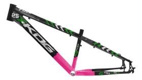 Quadro Aro 26 Freeride Kog Full X25 Freio Disco Tipo Viking Preto com Rosa e Verde