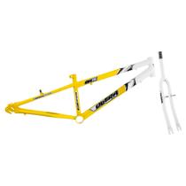 Quadro Aro 26 Ultra Bikes em Aço Carbono Bicolor com Garfo Rebaixado Amarelo - Branco