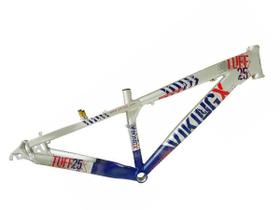 Quadro Aro 26 Vikingx Dirt Tuff para Grau X25 Prata com Azul Quadro Aro 26 Vikingx Dirt Tuff para Grau X25 Prata com Azul