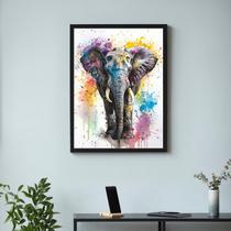 Quadro Arte Aquarela Elefante 45x34cm - com vidro