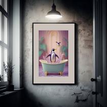 Quadro Arte Banheiro Pinguins - 60x48cm