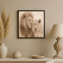 Quadro Arte Bege Leão e Leoa - 33x33cm