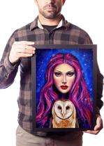 Quadro Arte Bruxa E Coruja Wicca Decoração