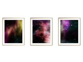 Quadro arte canvas 30x66 universo colorido mod 162