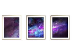 Quadro arte canvas 45x96 universo colorido mod 278