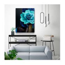 Quadro Arte Conceito Color Paint Woman Blue Rose c/ Moldura Prata e Vidro