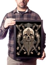 Quadro Arte Crânio Viking Machados Nórdico