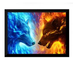 Quadro Arte Decoração Lobos Gelo E Fogo Yn Yang 42x29cm Quadro Arte Decoração Lobos Gelo E Fogo Yn Yang 42x29cm