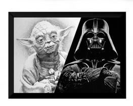 Quadro Arte Desenho Yoda Vs Darth Vader A Força 42x29cm