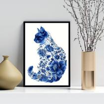 Quadro Arte Gato Floral ul 45X34Cm - Com Vidro