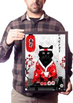 Quadro Arte Gato Samurai Sushi Decoração