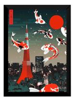 Quadro Arte Japonesa Contemporanea Carpas Voadoras 42x29