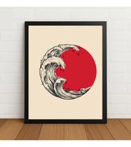 Quadro Arte Japonesa Onda E Sol Vermelho 33x24cm Com Vidro Preto Quadro Arte Japonesa Onda E Sol Vermelho 33x24cm Com Vidro Preto