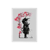 Quadro Arte Japonesa Samurai 24X18 Com Vidro - Madeira Preta